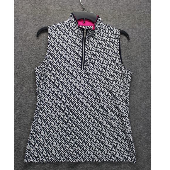 Tail Tops - TAIL White Label Golf Top Medium Sleeveless zip Activewear Print Black white